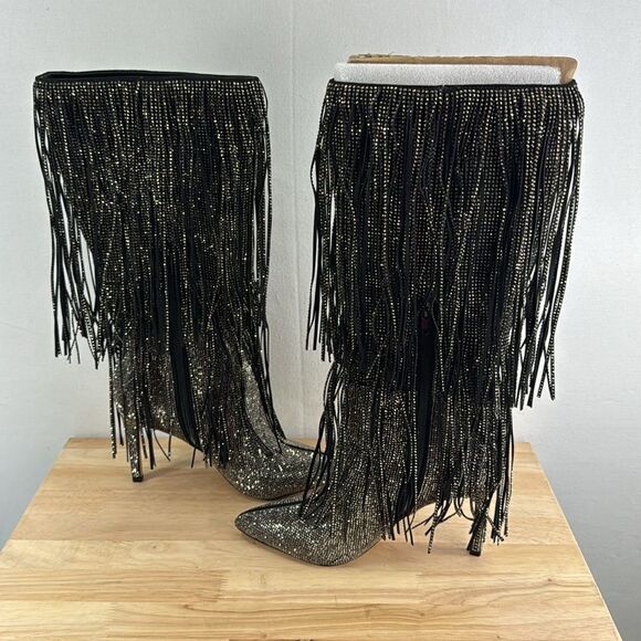 INC International Concepts Ishani Fringe Boots- Black MC- Size 7.5 M (Medium) - Picture 5 of 8